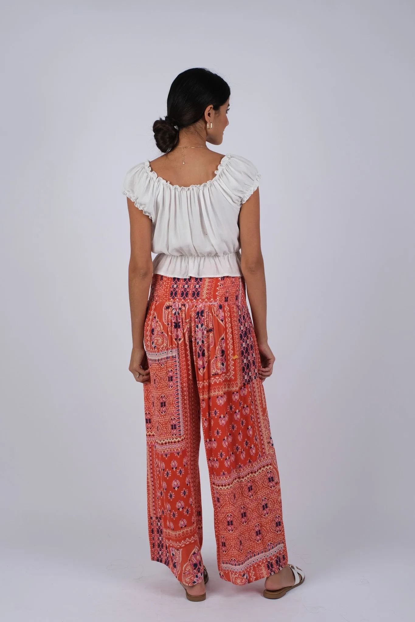 225032 Red Wanderlust Blockprint Hippie Pants