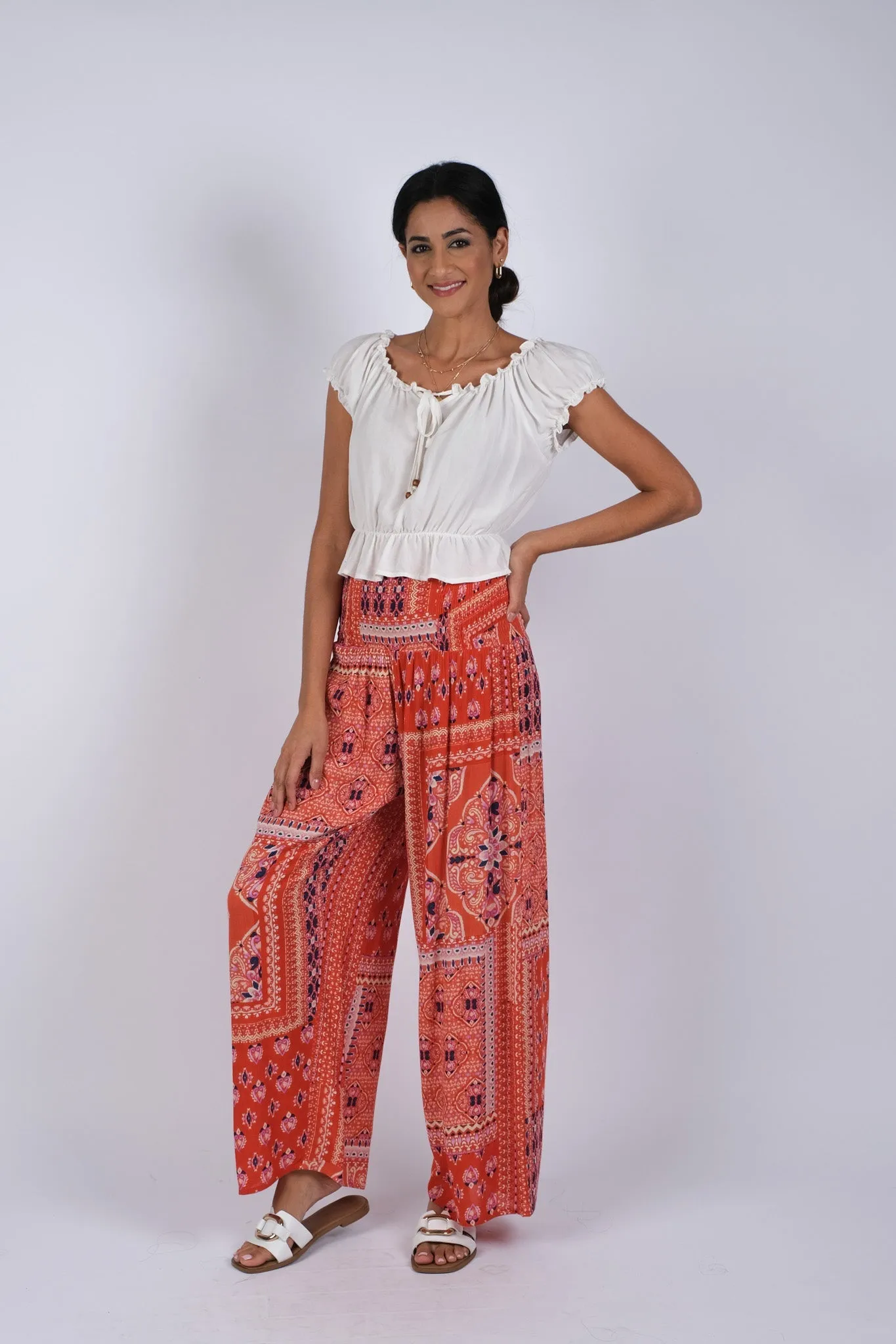 225032 Red Wanderlust Blockprint Hippie Pants