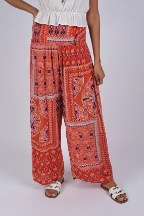 225032 Red Wanderlust Blockprint Hippie Pants