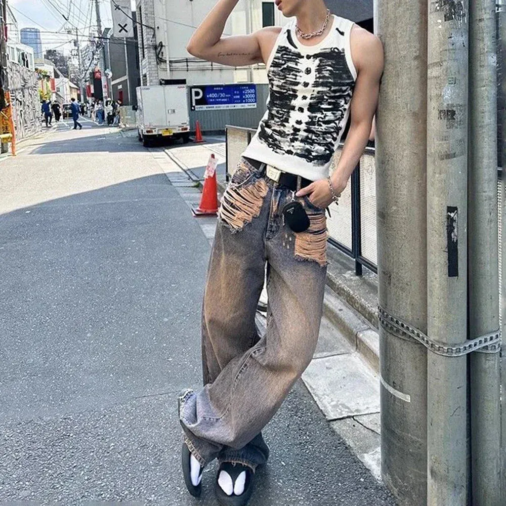 Aidase Mens Street Tie-Dye Tight-Fitting Sports Vest Genderless Sexy Fashion Youth Trendy Casual Printed Comfortable Vest Unisex