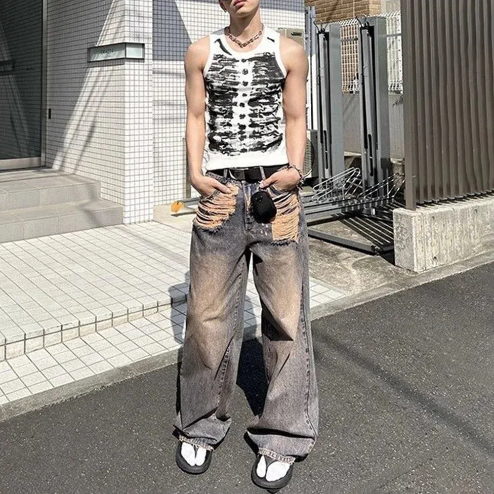 Aidase Mens Street Tie-Dye Tight-Fitting Sports Vest Genderless Sexy Fashion Youth Trendy Casual Printed Comfortable Vest Unisex