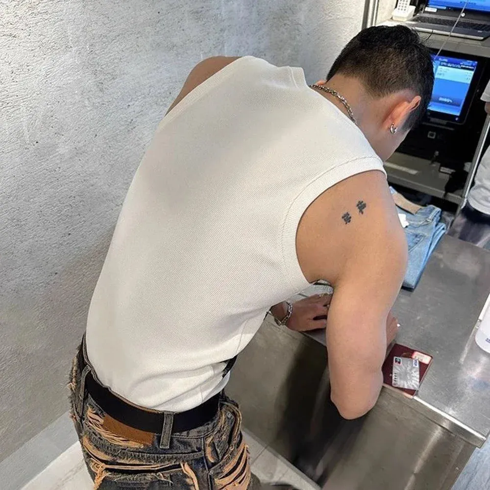 Aidase Mens Street Tie-Dye Tight-Fitting Sports Vest Genderless Sexy Fashion Youth Trendy Casual Printed Comfortable Vest Unisex