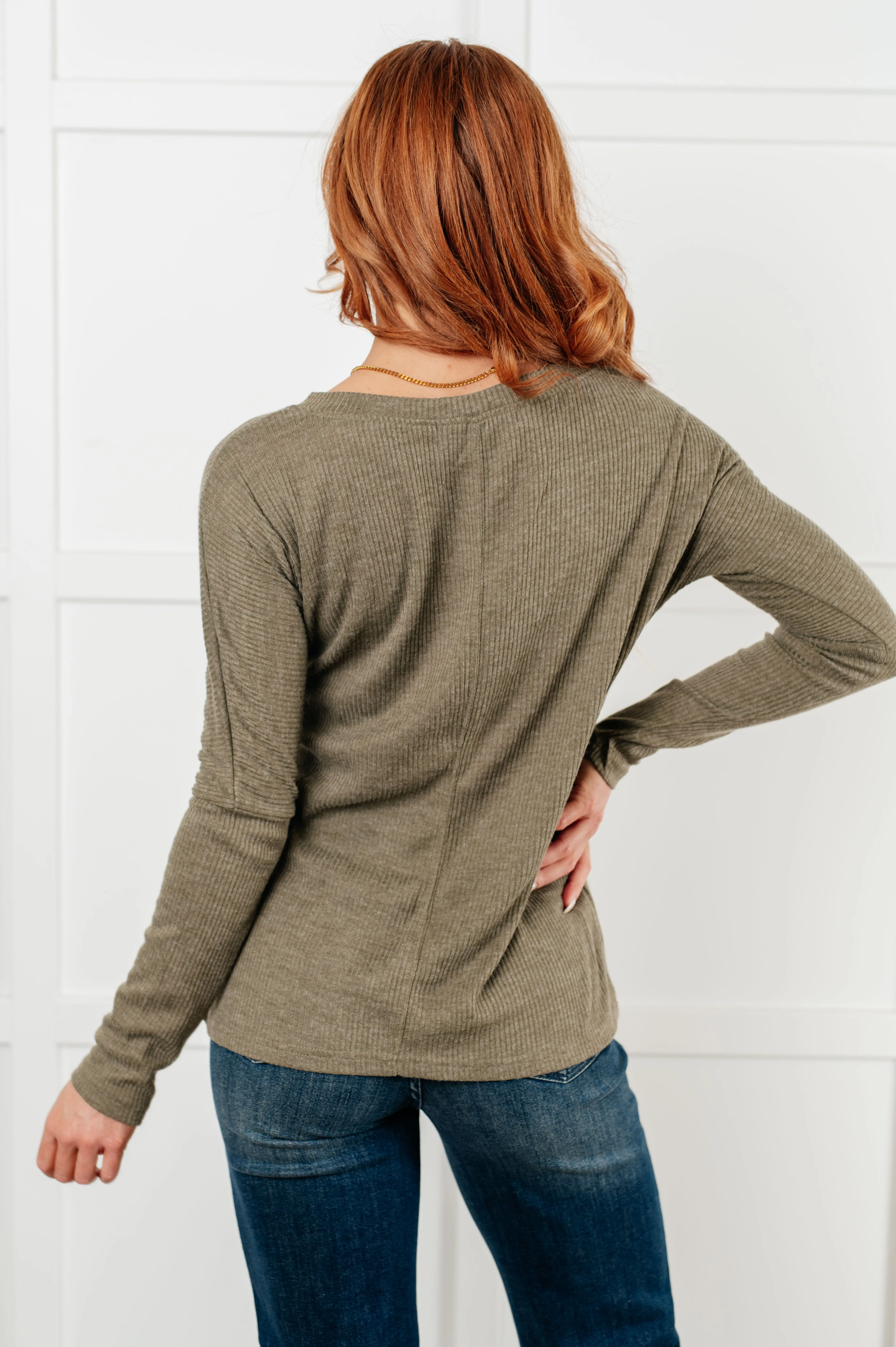Amber Moon Basics: Olive Ribbed Long Sleeve Top