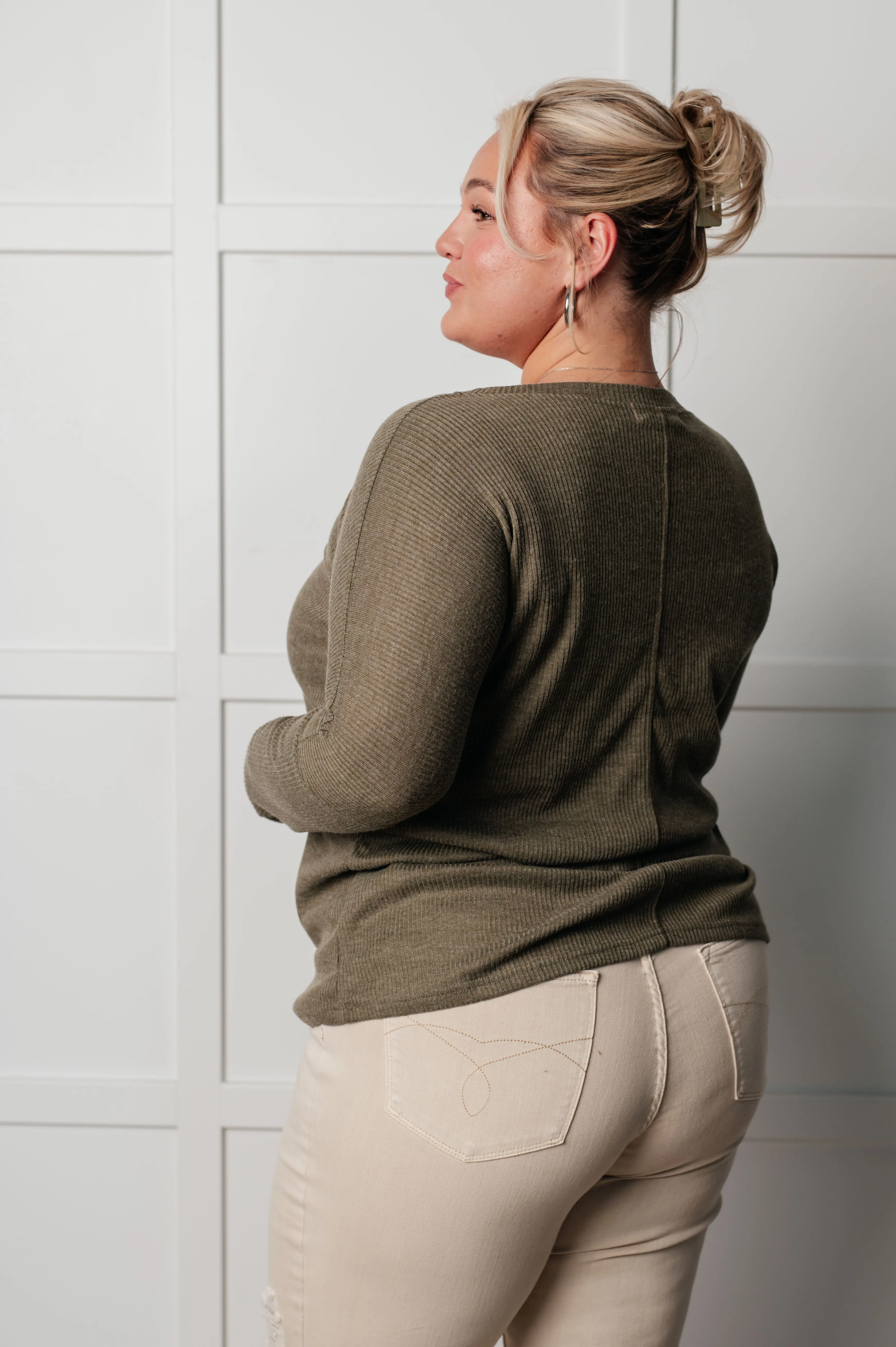 Amber Moon Basics: Olive Ribbed Long Sleeve Top