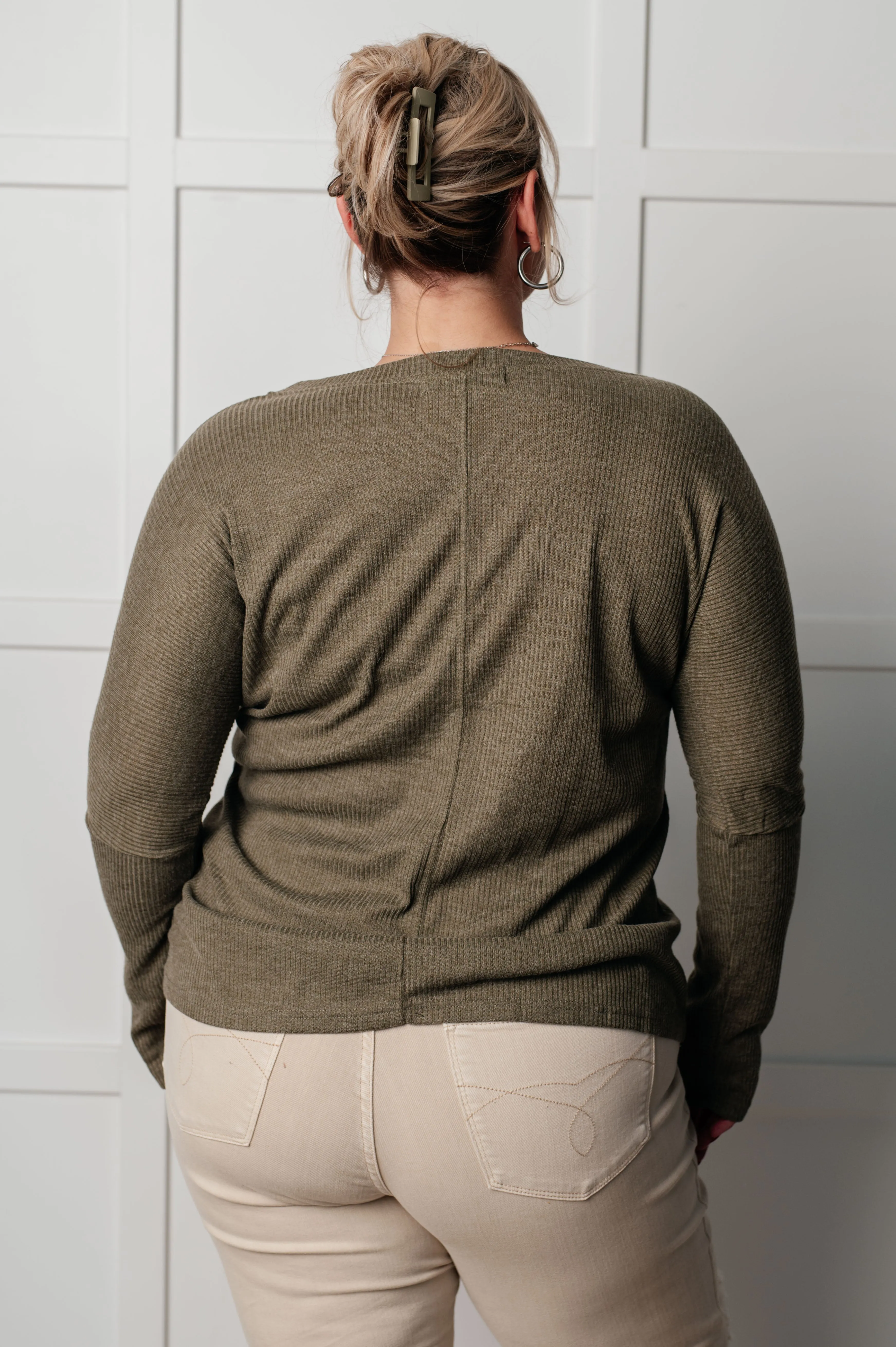 Amber Moon Basics: Olive Ribbed Long Sleeve Top