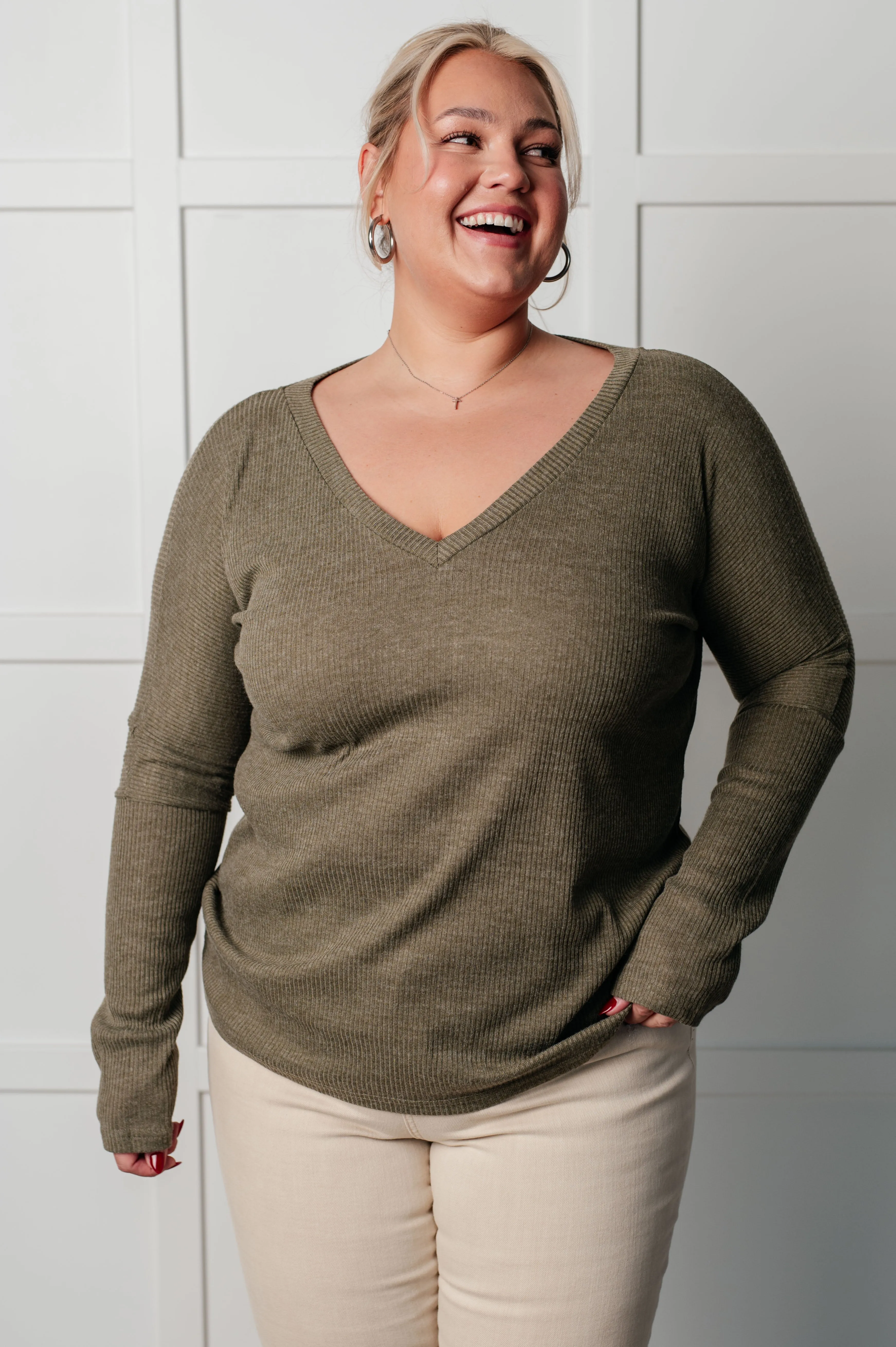 Amber Moon Basics: Olive Ribbed Long Sleeve Top