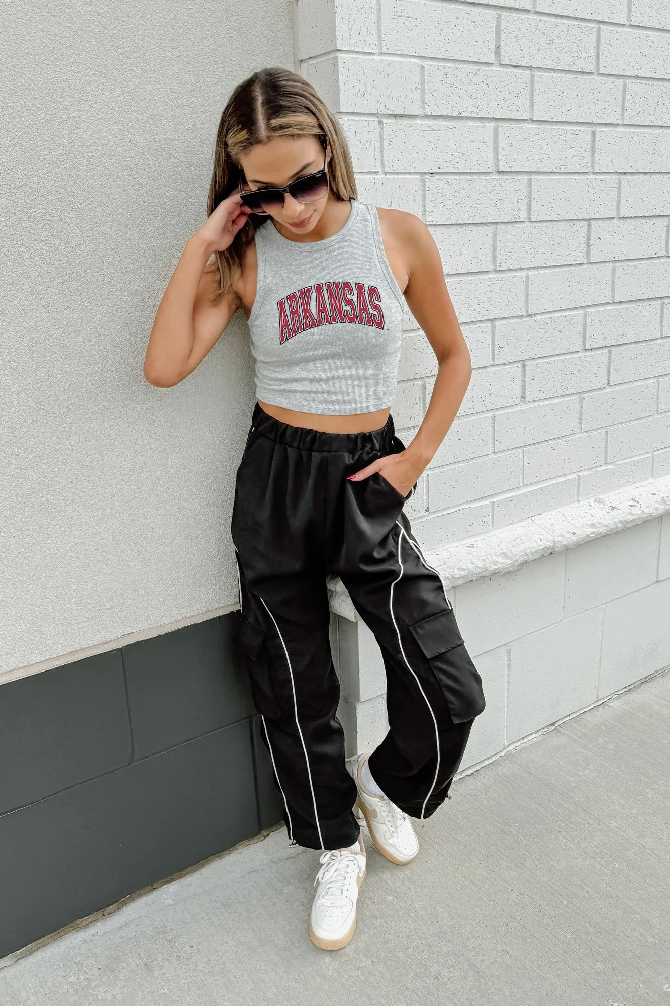 ARKANSAS RAZORBACKS DOWN AND DISTANCE ESSENTIAL RIBBED CROP TANK BY MADI PREWETT TROUTT