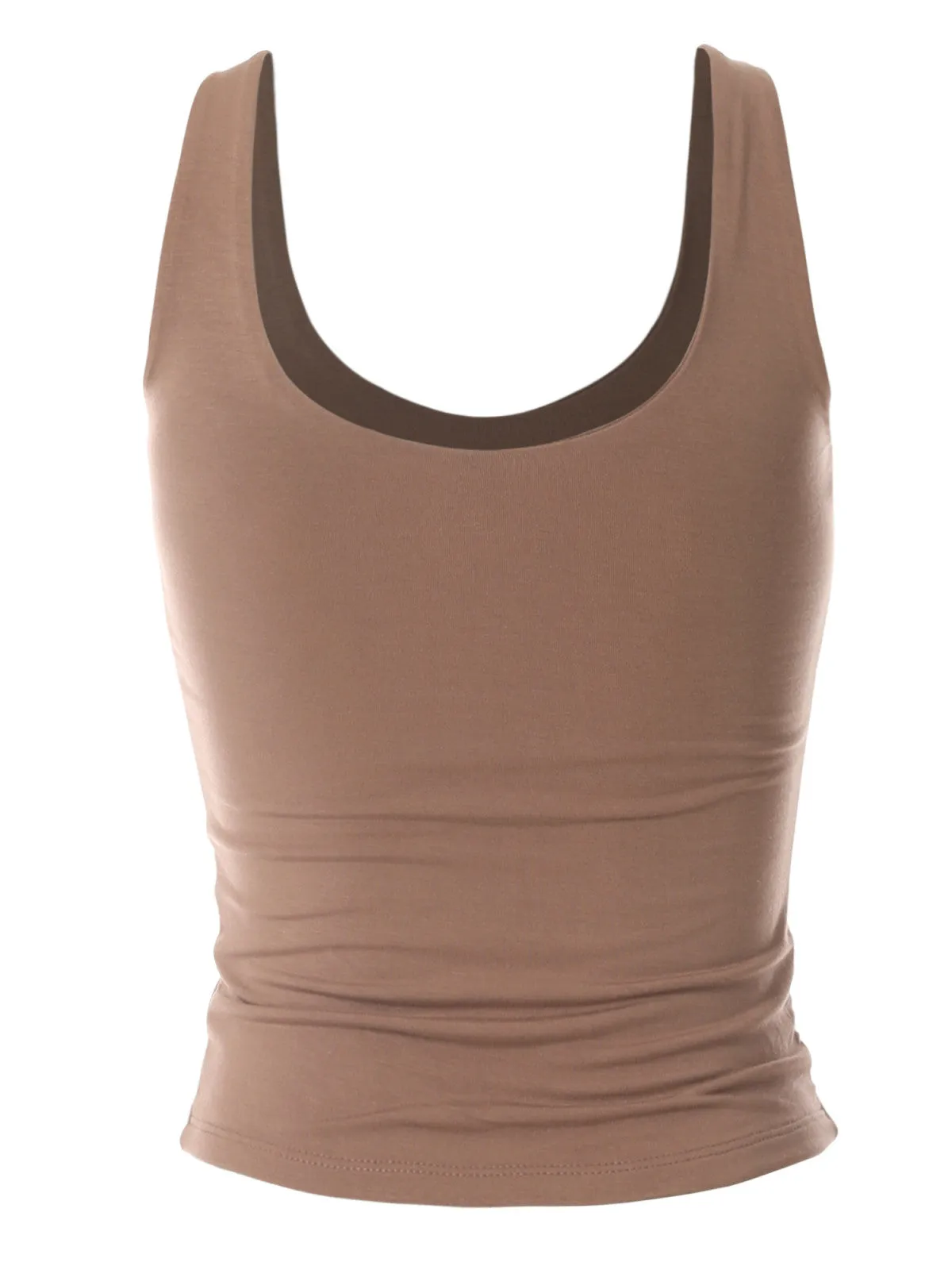 Basic Scoop Neck High Compression Double Layered Jersey Tank Tops Slimming Workout Sleeveless Tops