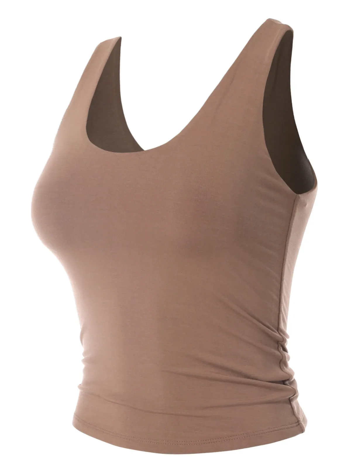 Basic Scoop Neck High Compression Double Layered Jersey Tank Tops Slimming Workout Sleeveless Tops