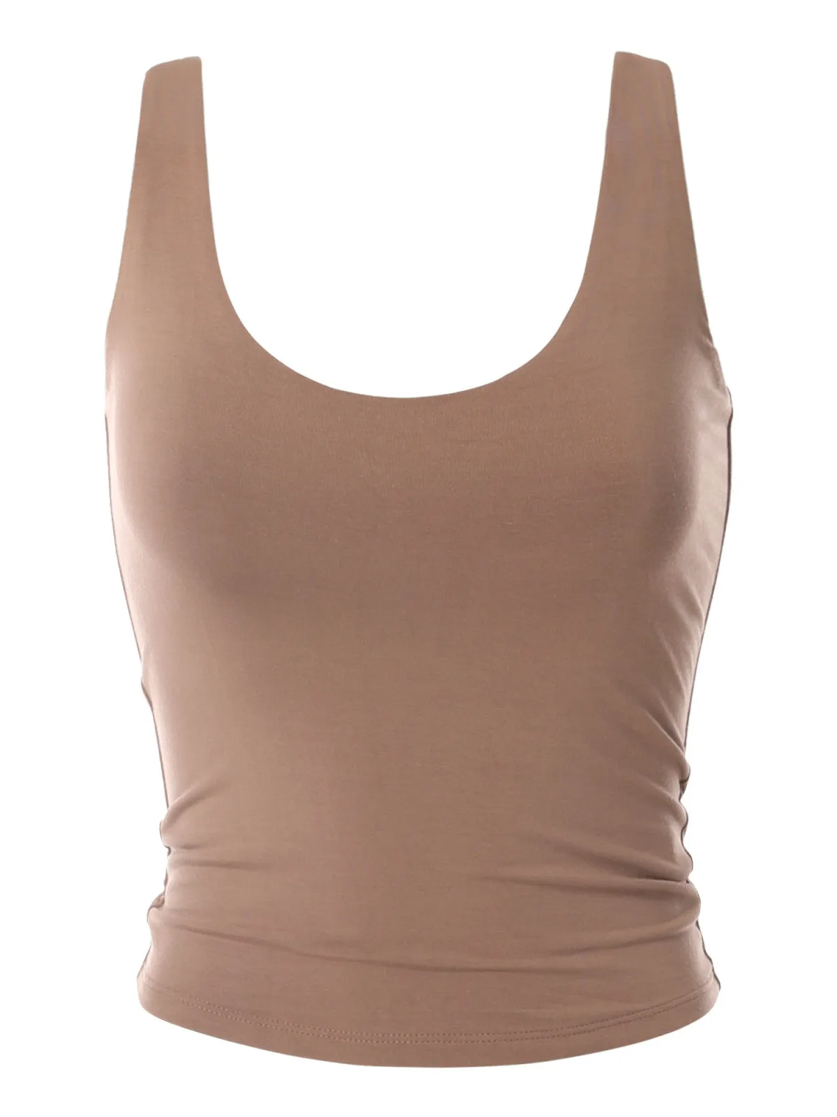 Basic Scoop Neck High Compression Double Layered Jersey Tank Tops Slimming Workout Sleeveless Tops