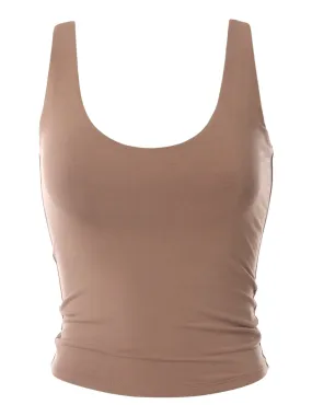Basic Scoop Neck High Compression Double Layered Jersey Tank Tops Slimming Workout Sleeveless Tops