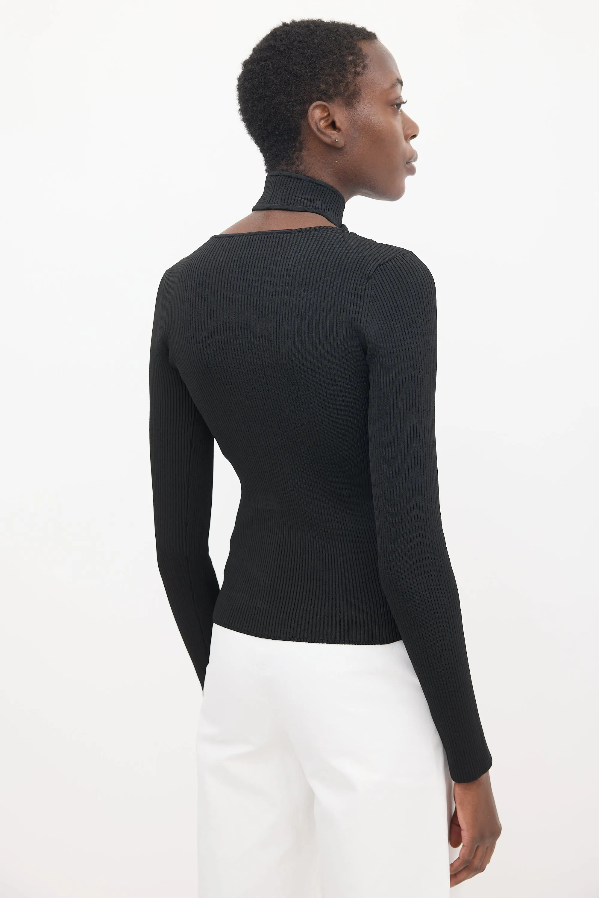 Black Knit Cut Out Ribbed Top