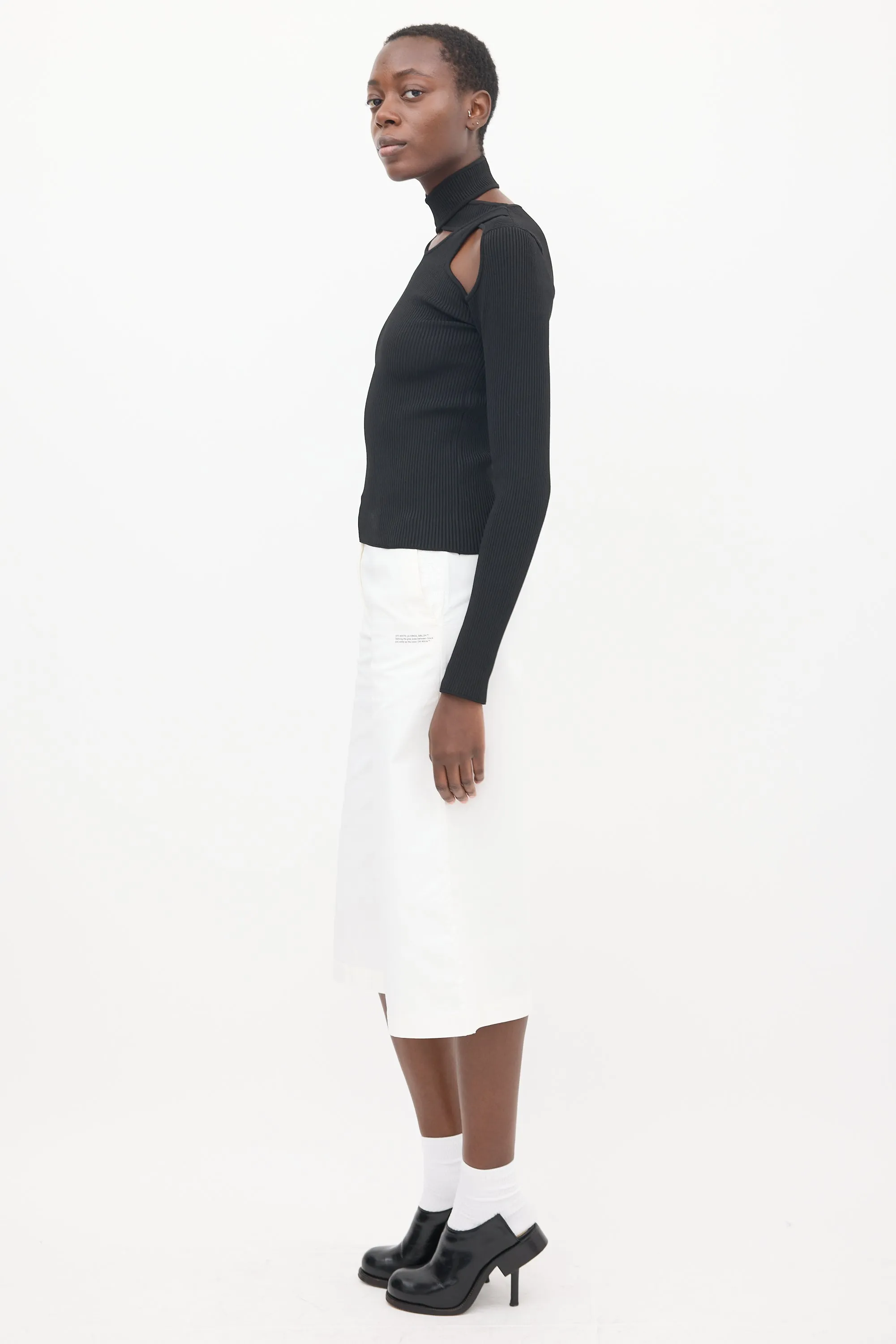 Black Knit Cut Out Ribbed Top