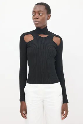 Black Knit Cut Out Ribbed Top