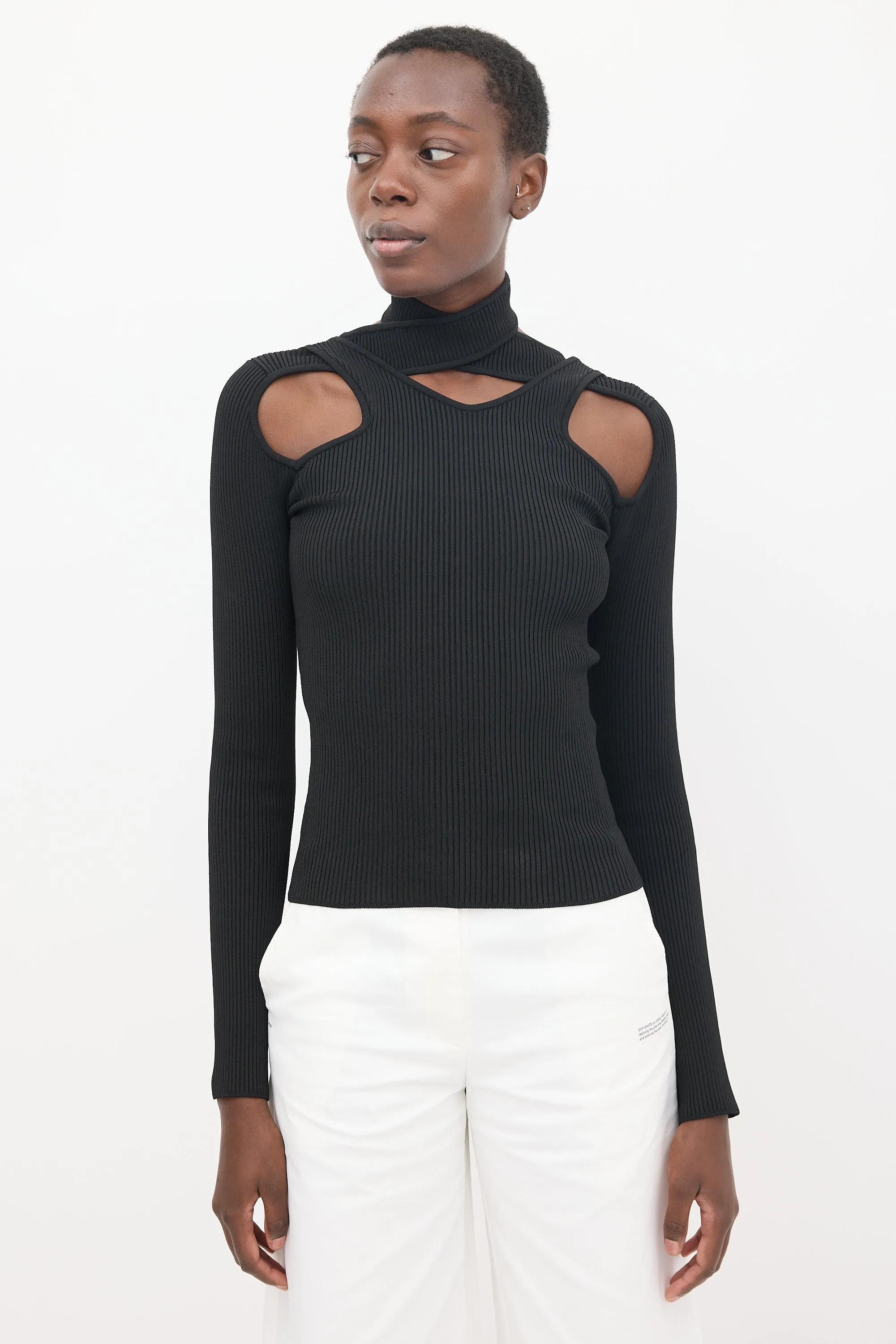 Black Knit Cut Out Ribbed Top