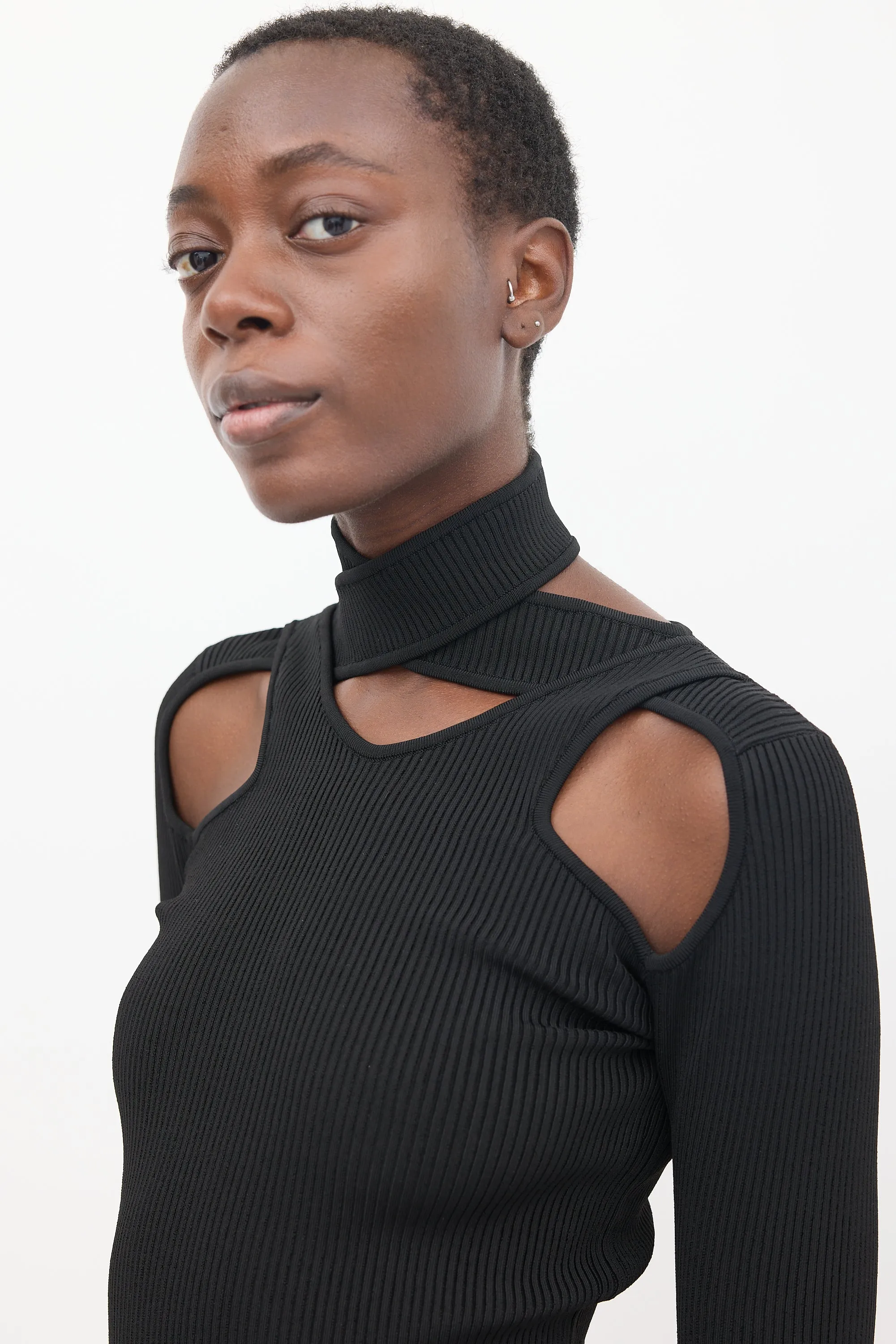 Black Knit Cut Out Ribbed Top