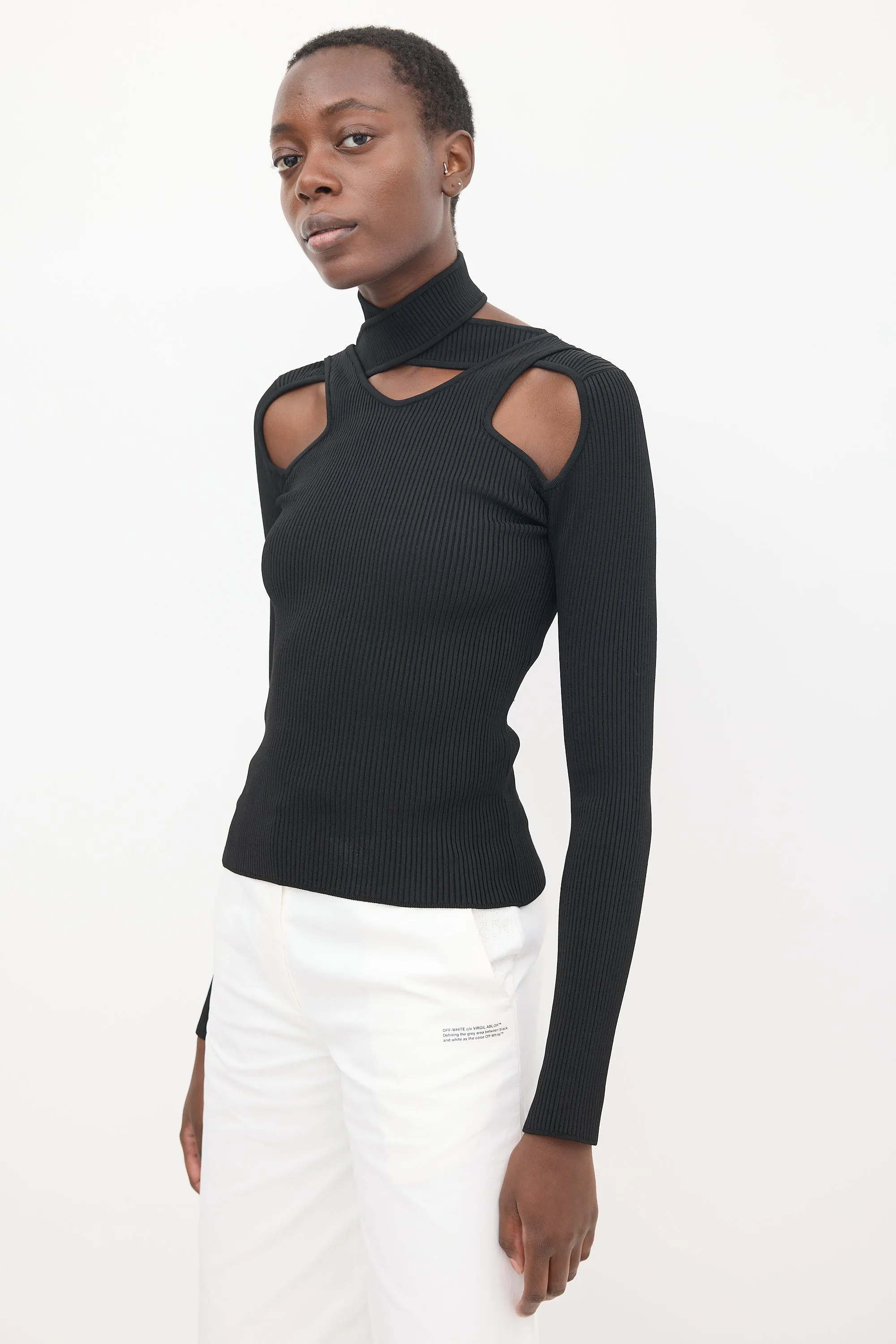 Black Knit Cut Out Ribbed Top