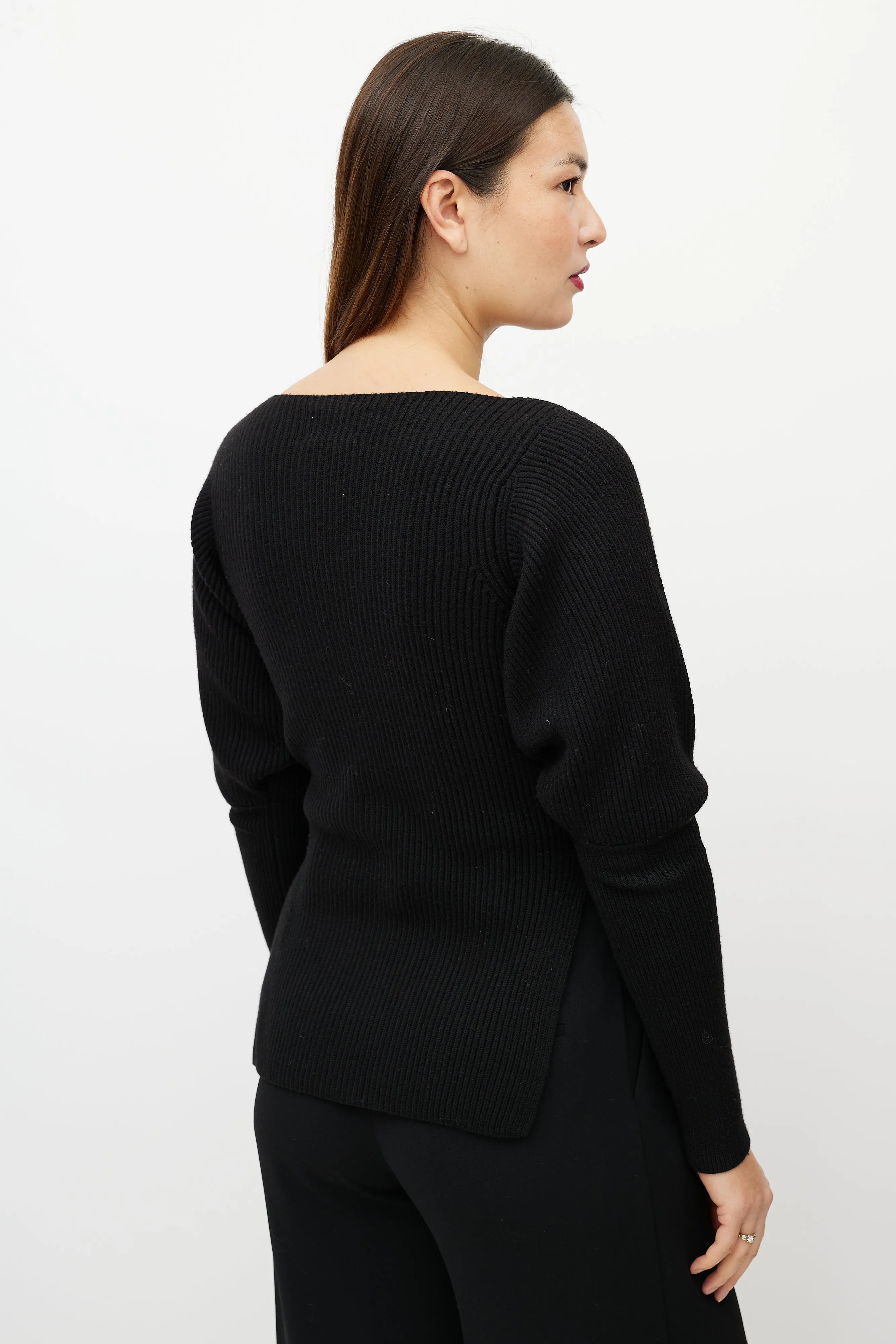 Black Merino Wool Knit Top