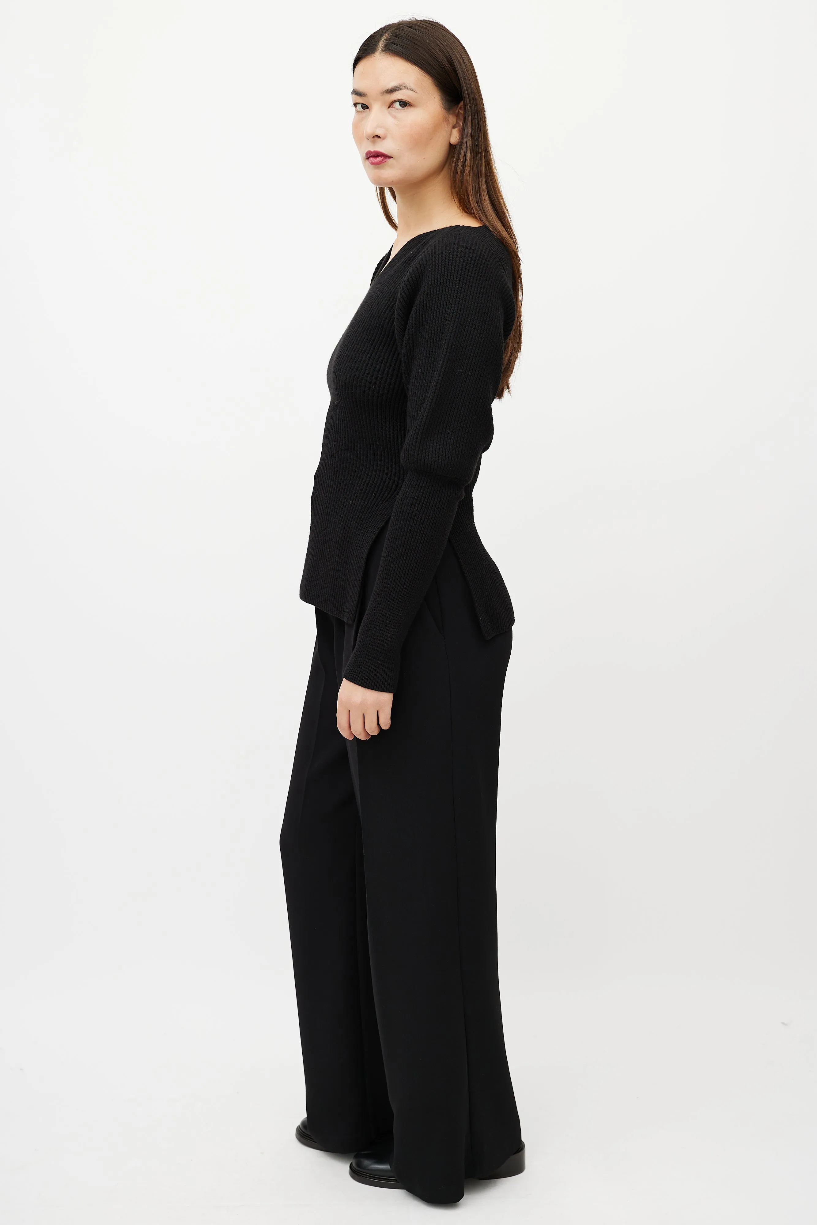 Black Merino Wool Knit Top