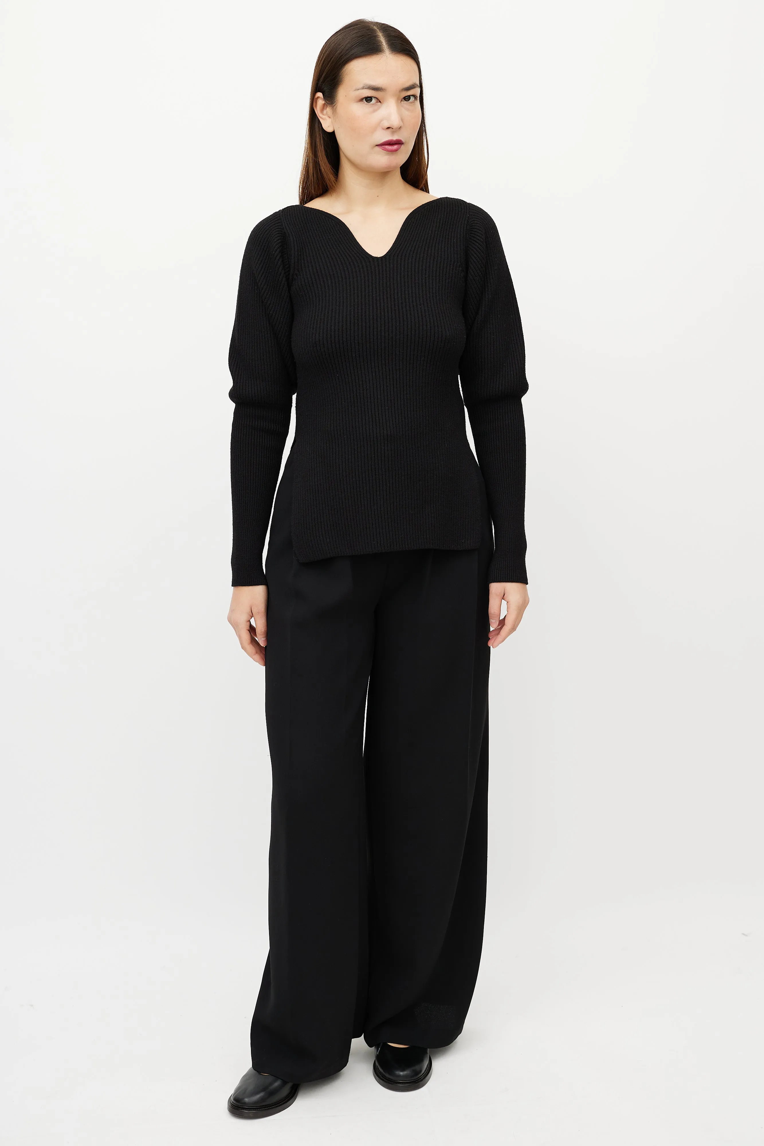 Black Merino Wool Knit Top