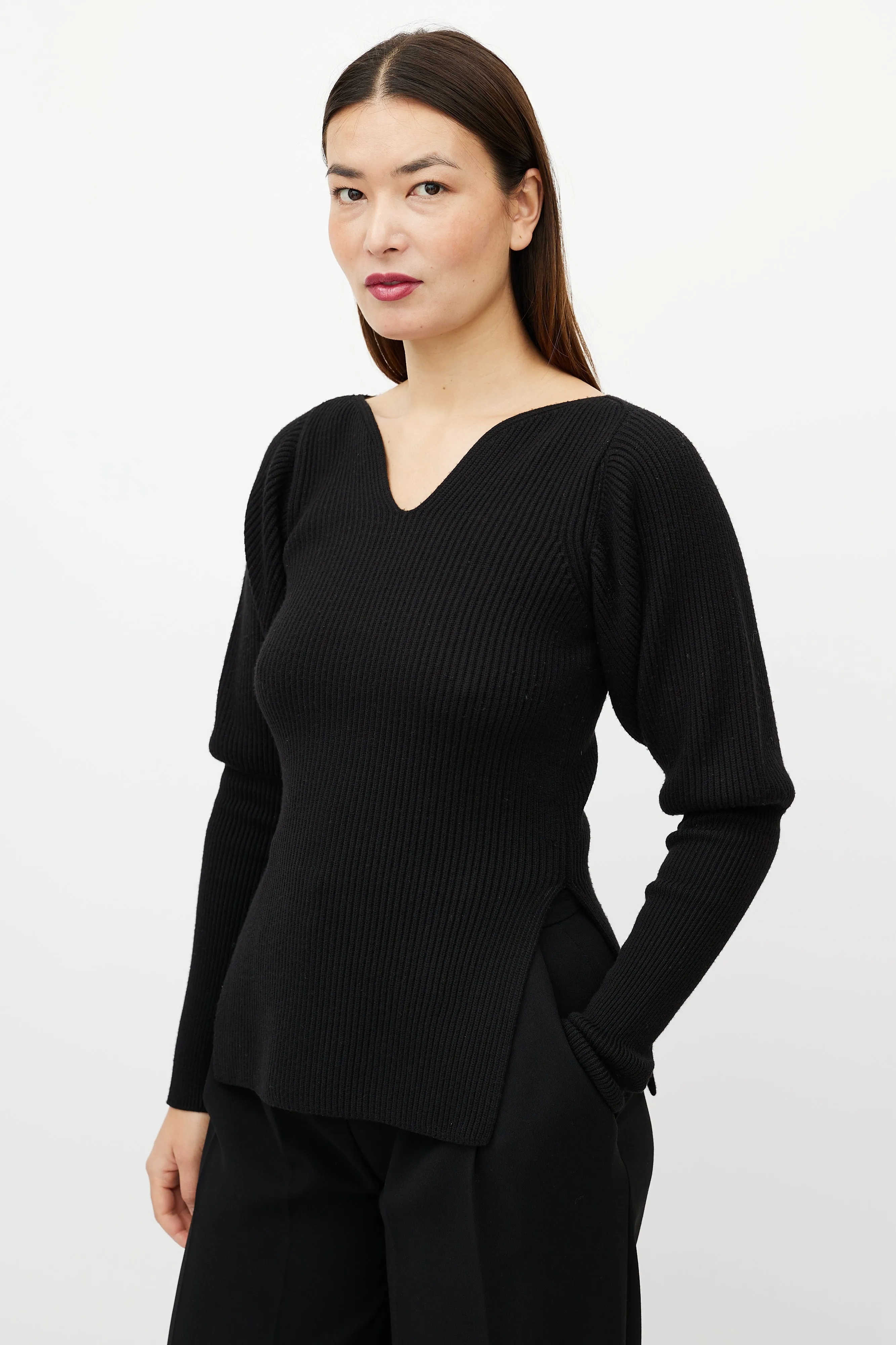 Black Merino Wool Knit Top