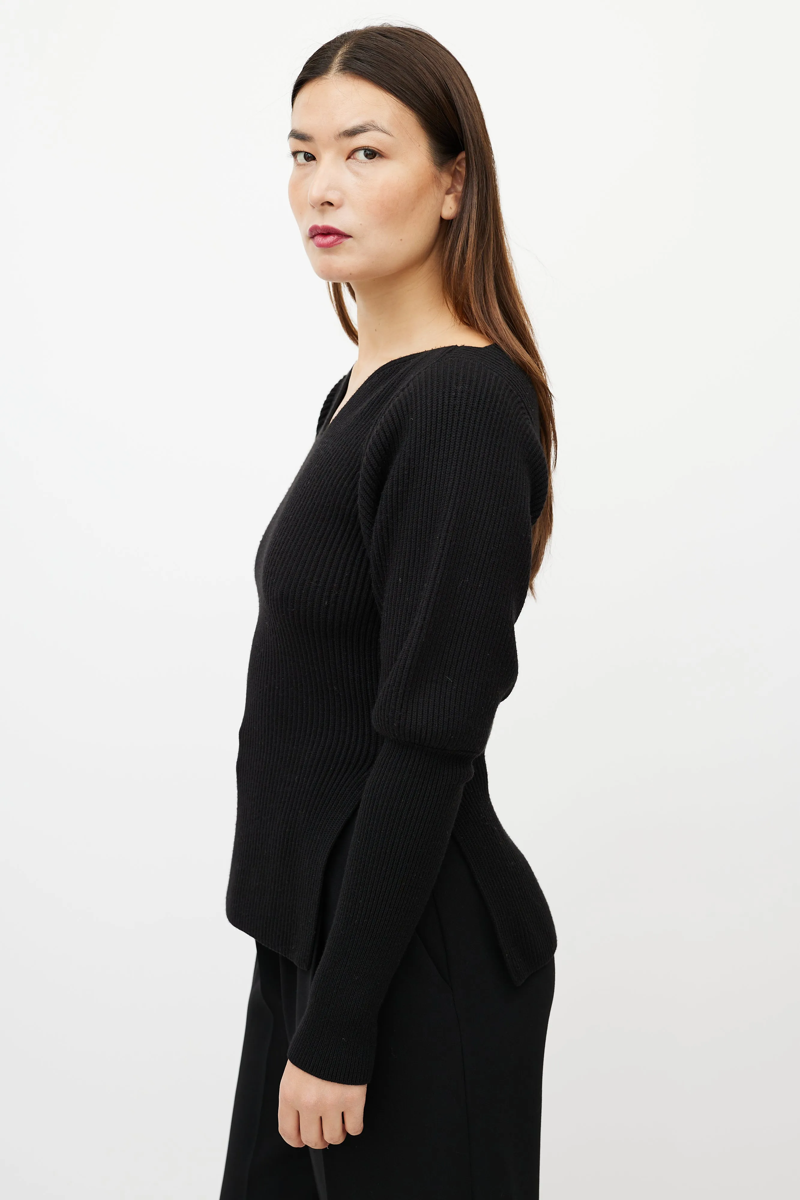 Black Merino Wool Knit Top