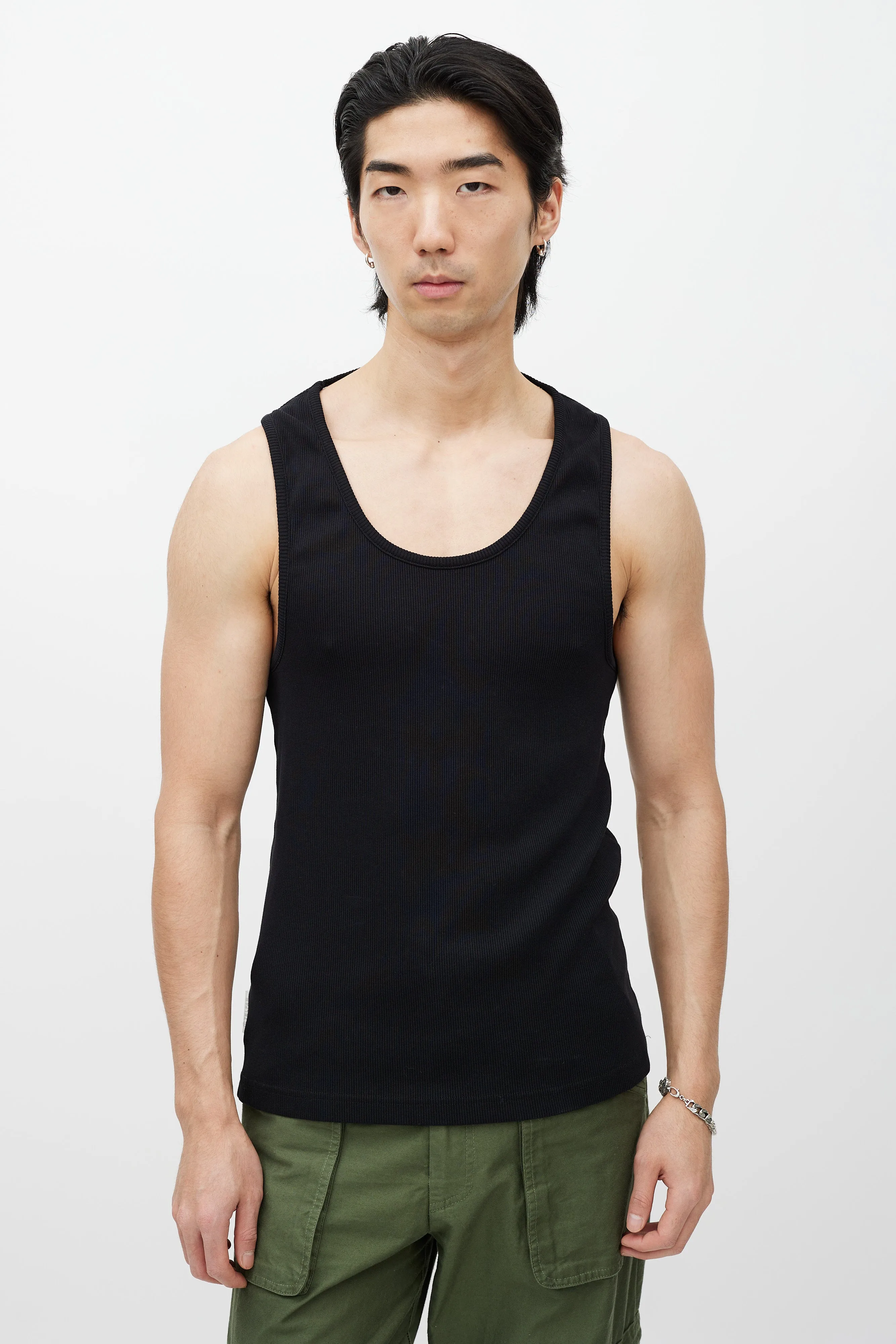 Black Ribbed Backless Tank