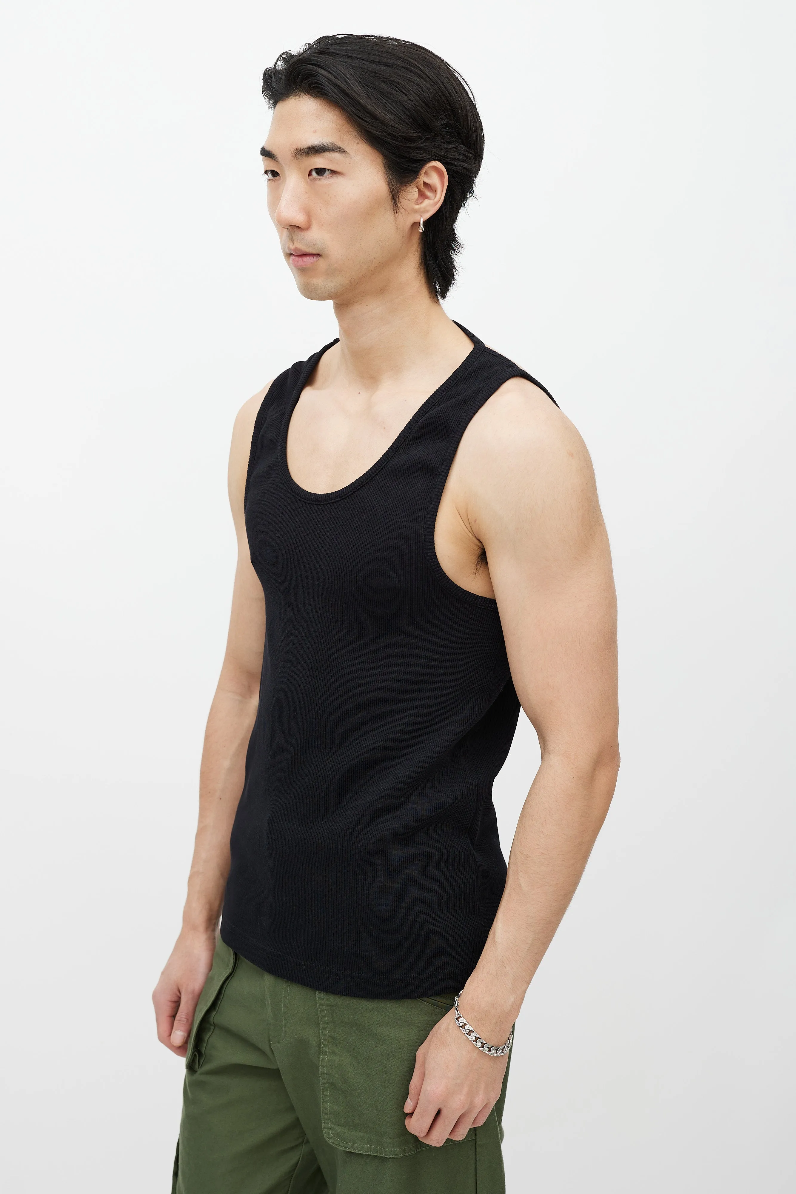 Black Ribbed Backless Tank