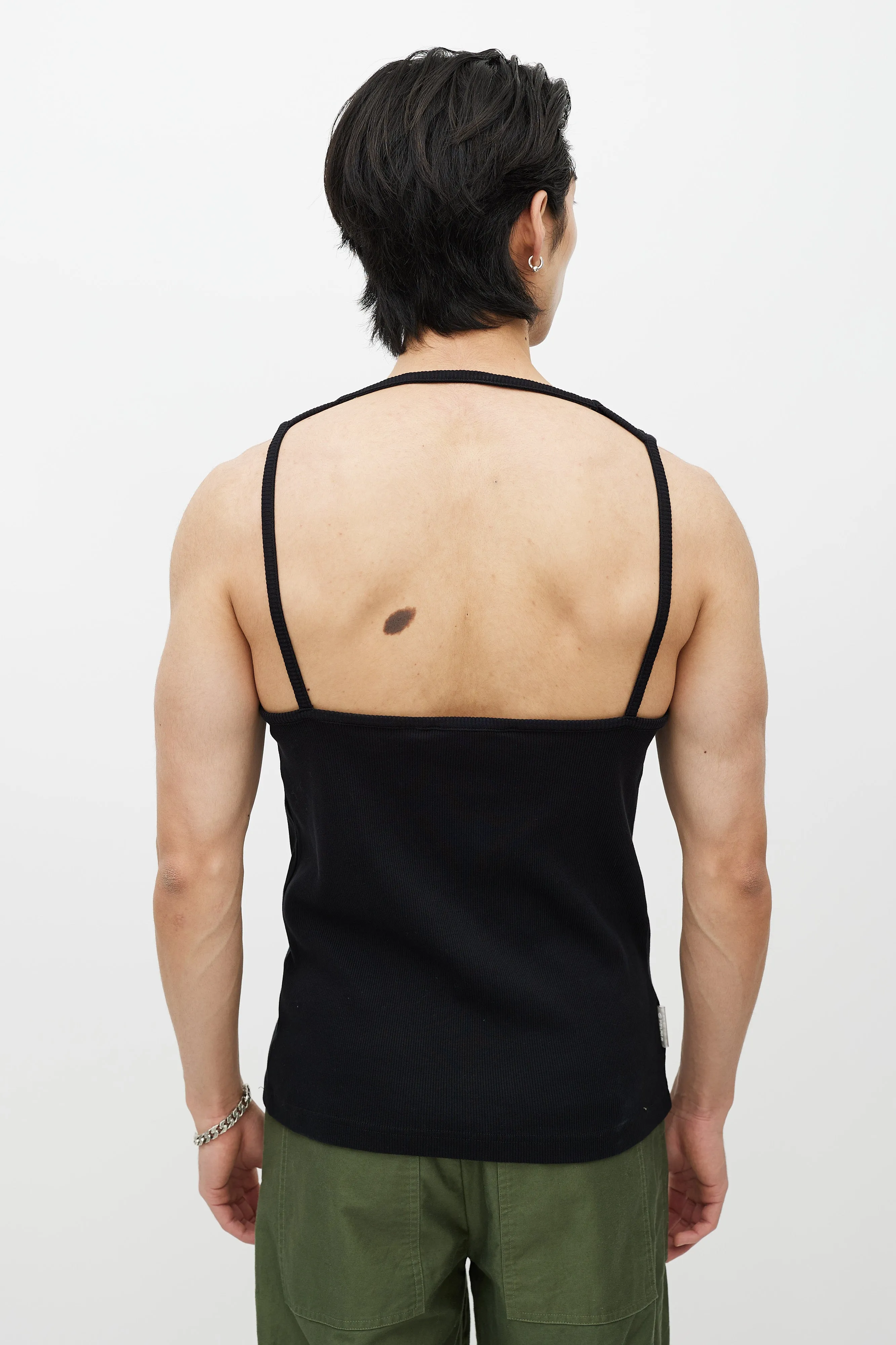 Black Ribbed Backless Tank