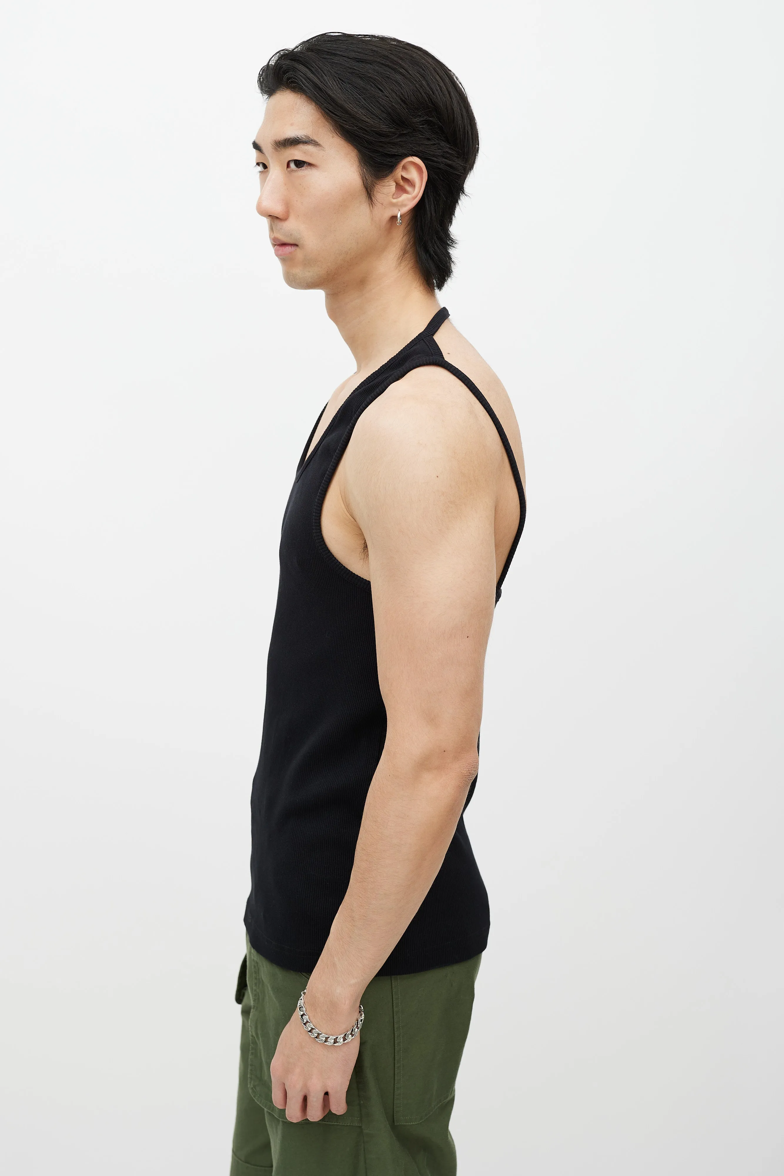 Black Ribbed Backless Tank