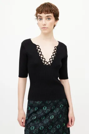 Black Ribbed Circle Knit Top