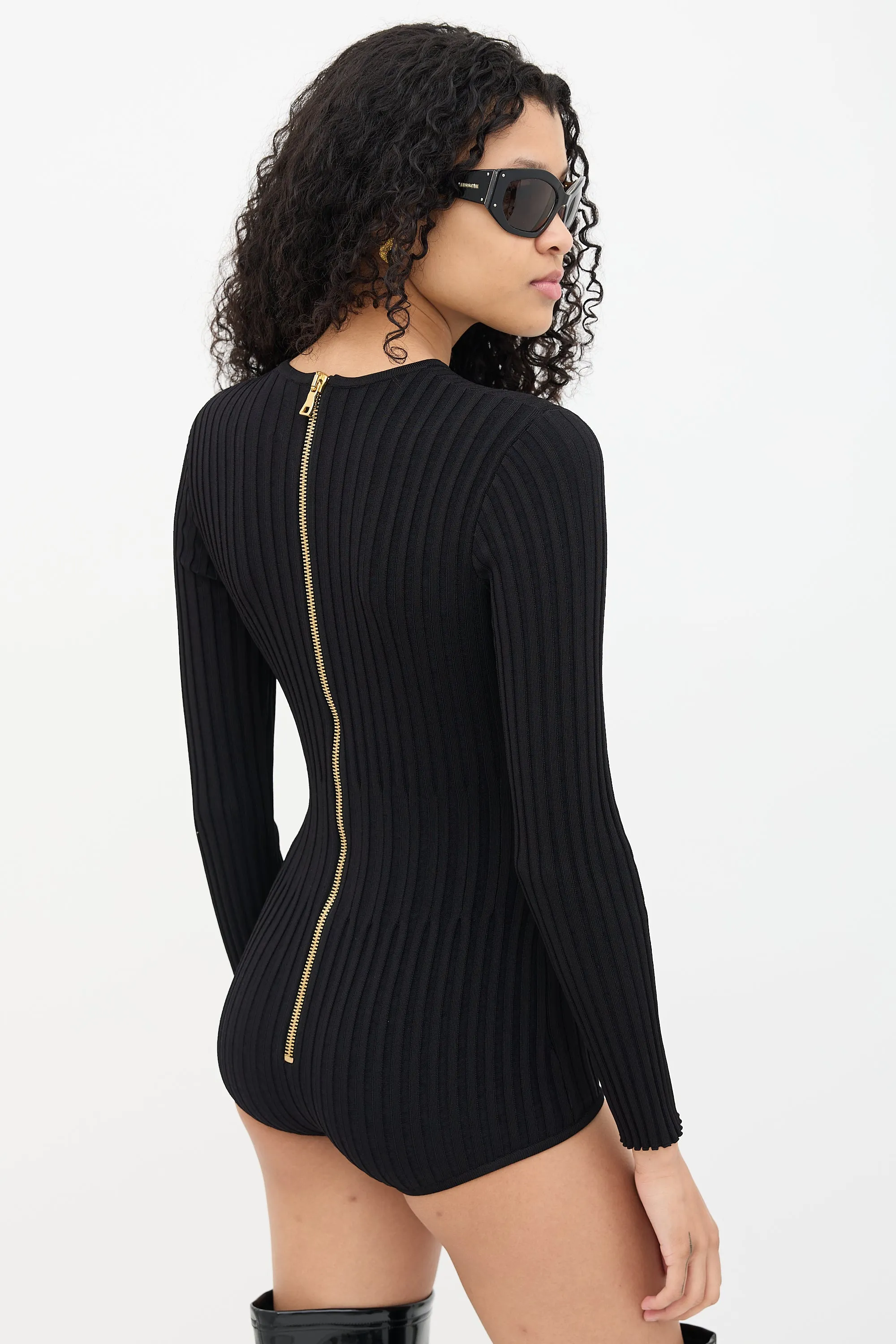 Black Ribbed Knit Bodysuit