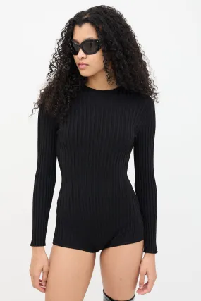 Black Ribbed Knit Bodysuit