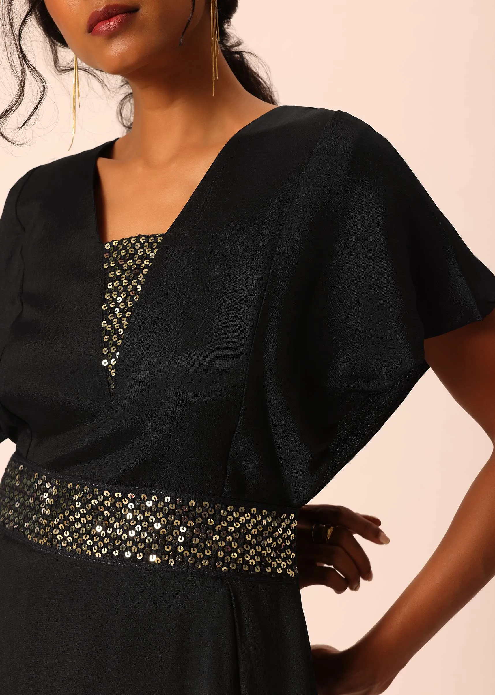 Black Short Kurta And Palazzo Set With Sequin Work