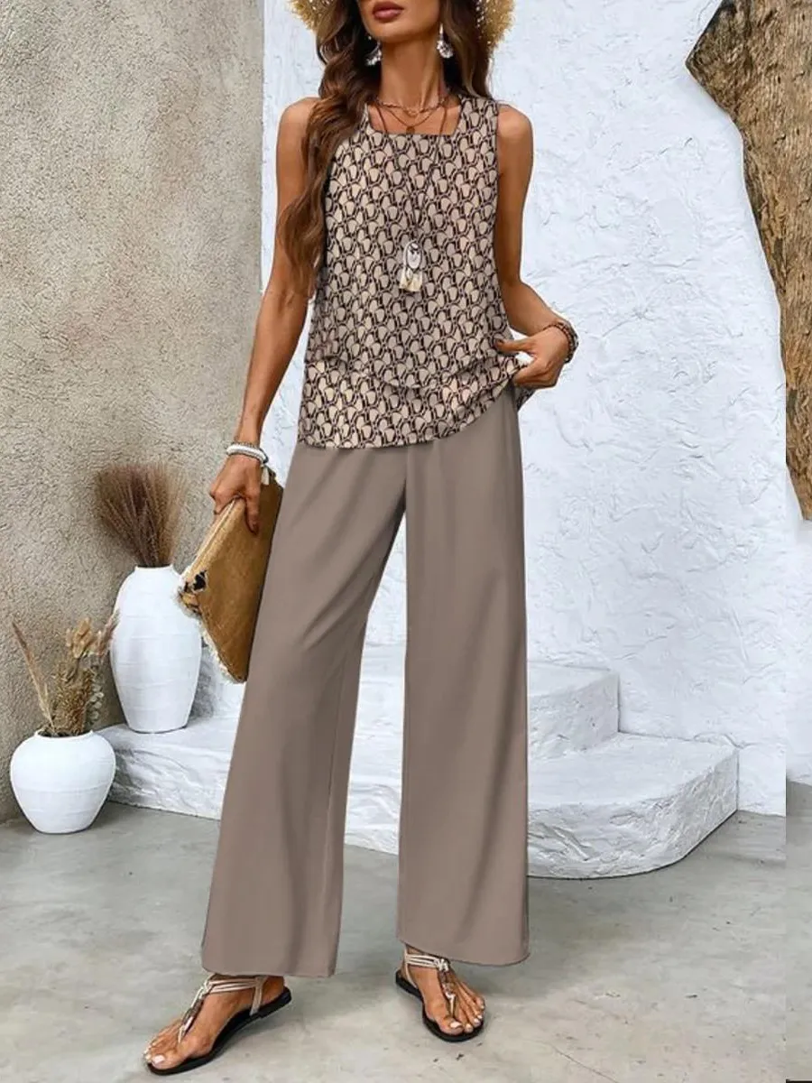 Blake™ - Sleeveless Top and Wide Leg Pants Outfit Set