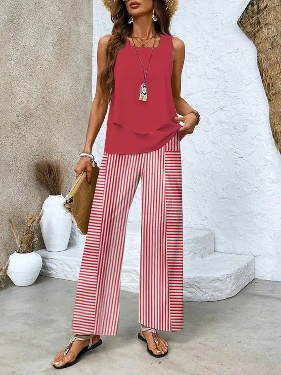 Blake™ - Sleeveless Top and Wide Leg Pants Outfit Set