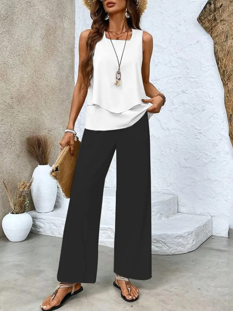 Blake™ - Sleeveless Top and Wide Leg Pants Outfit Set