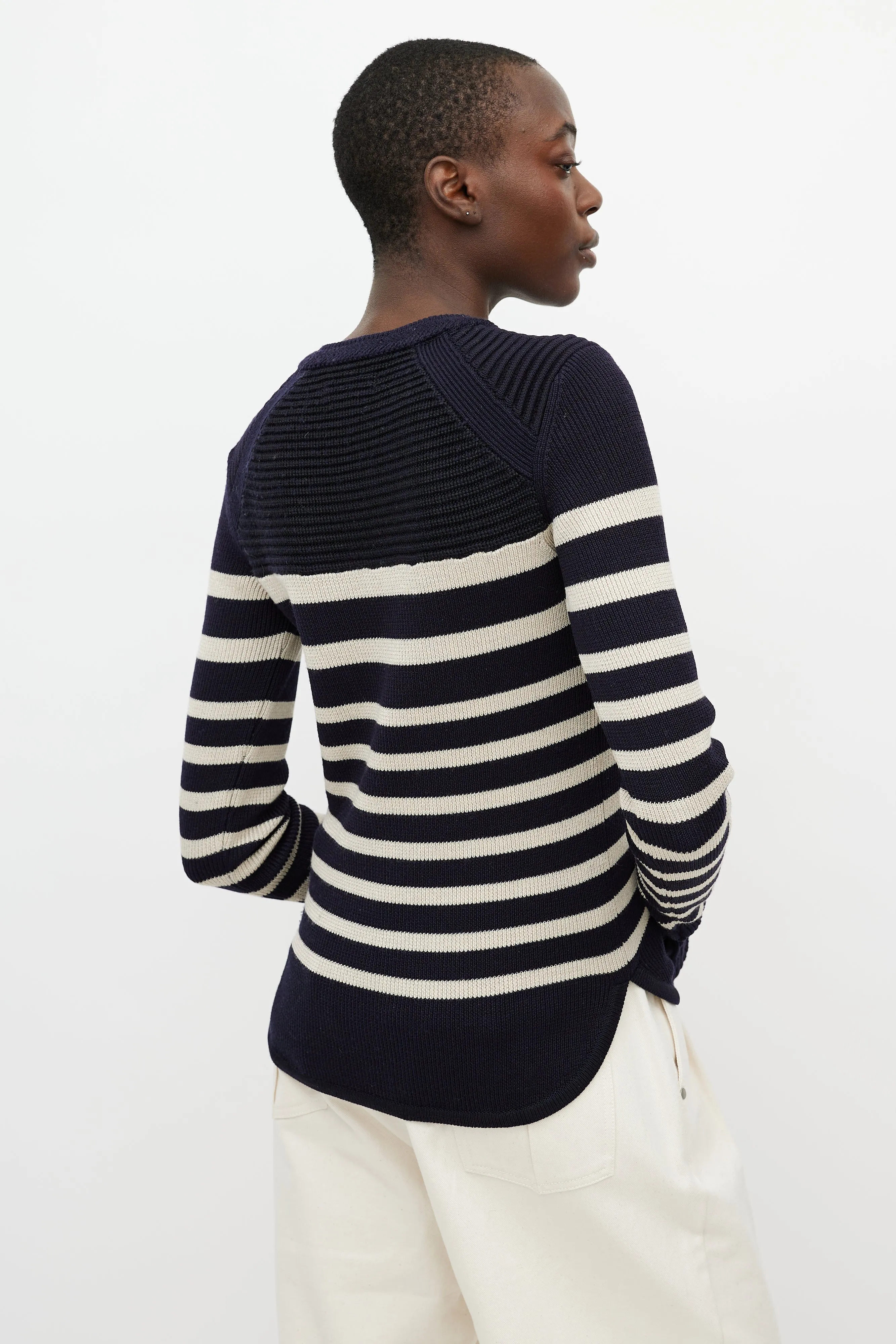 Blue & White Stripe Knit Top