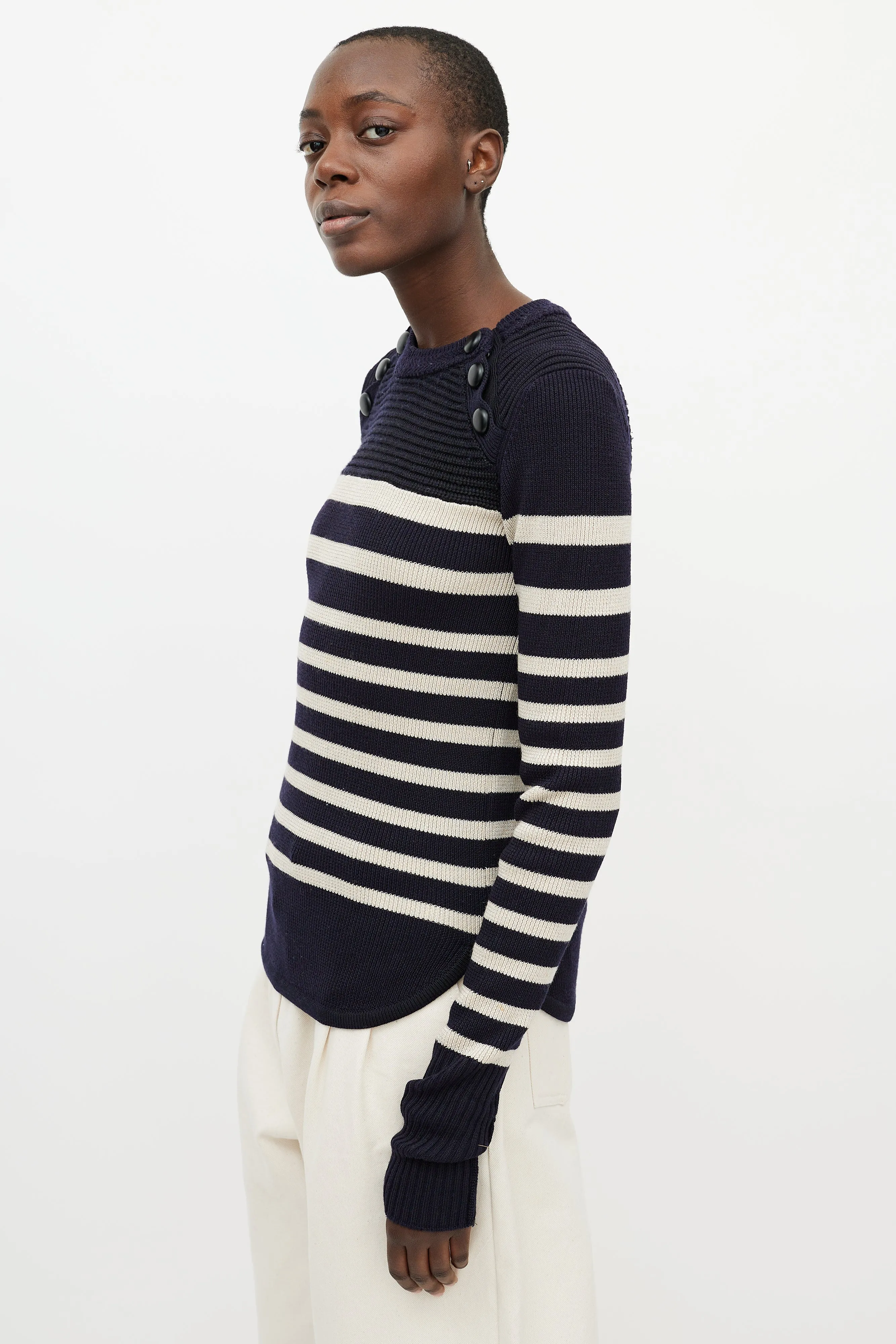 Blue & White Stripe Knit Top