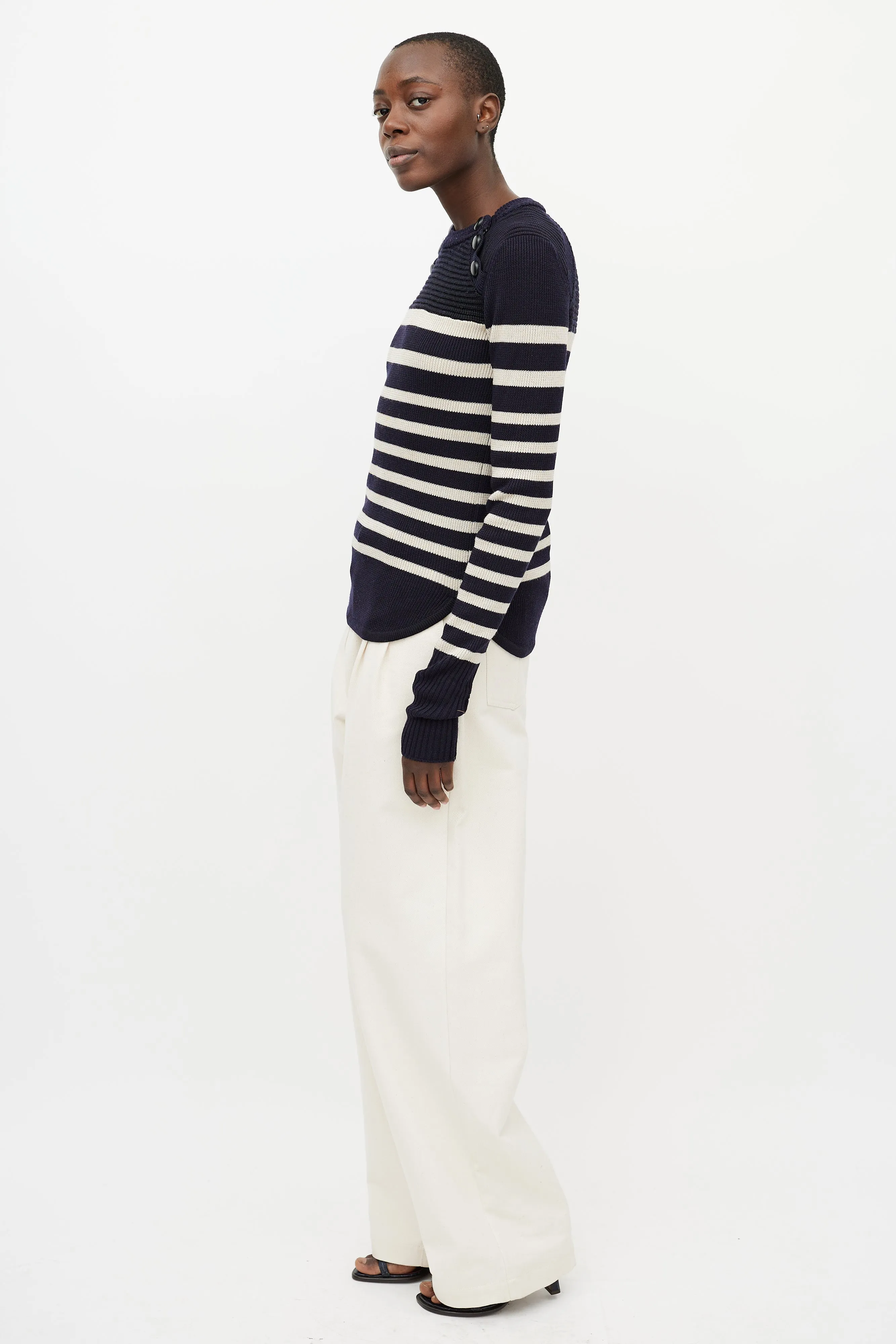 Blue & White Stripe Knit Top