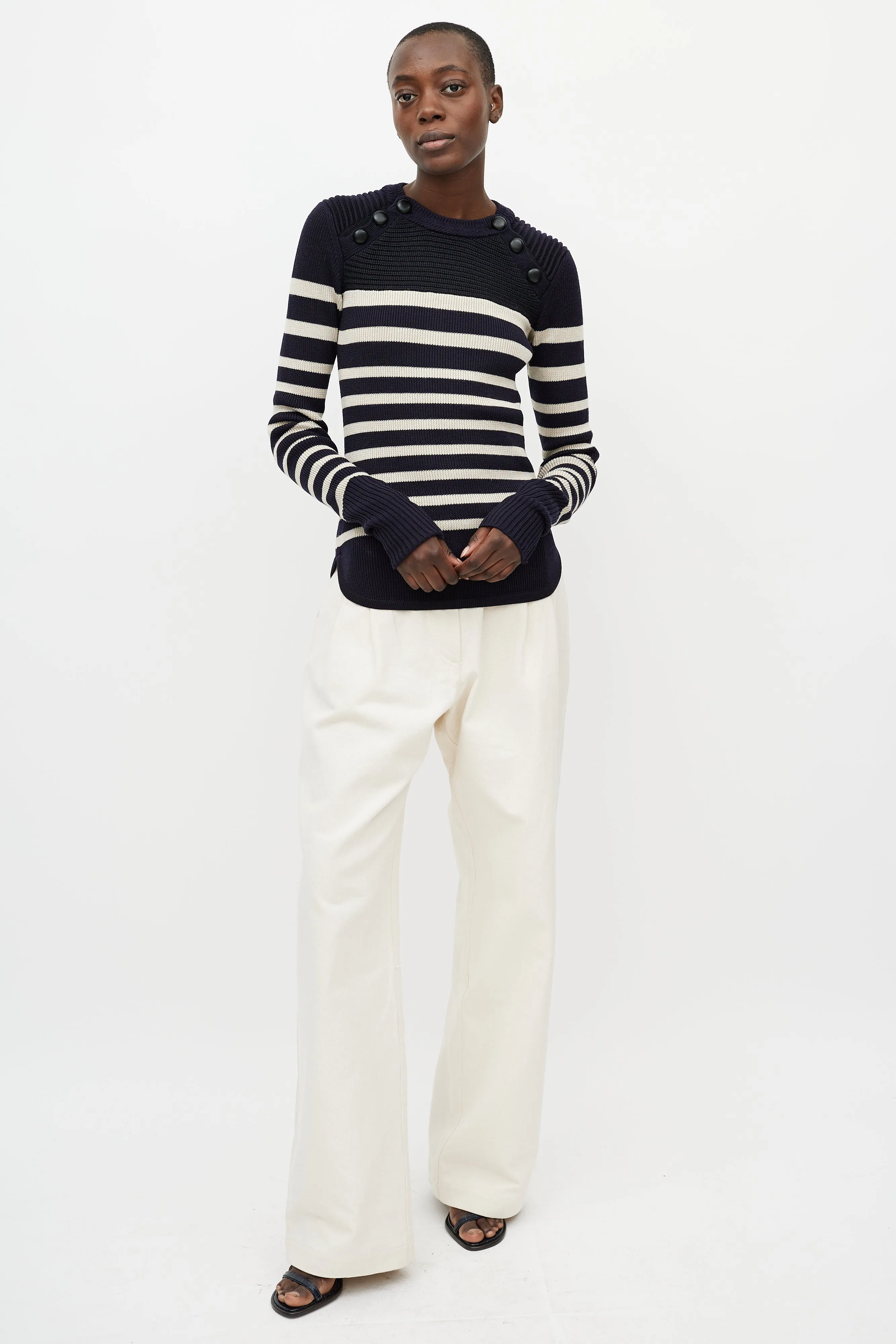 Blue & White Stripe Knit Top