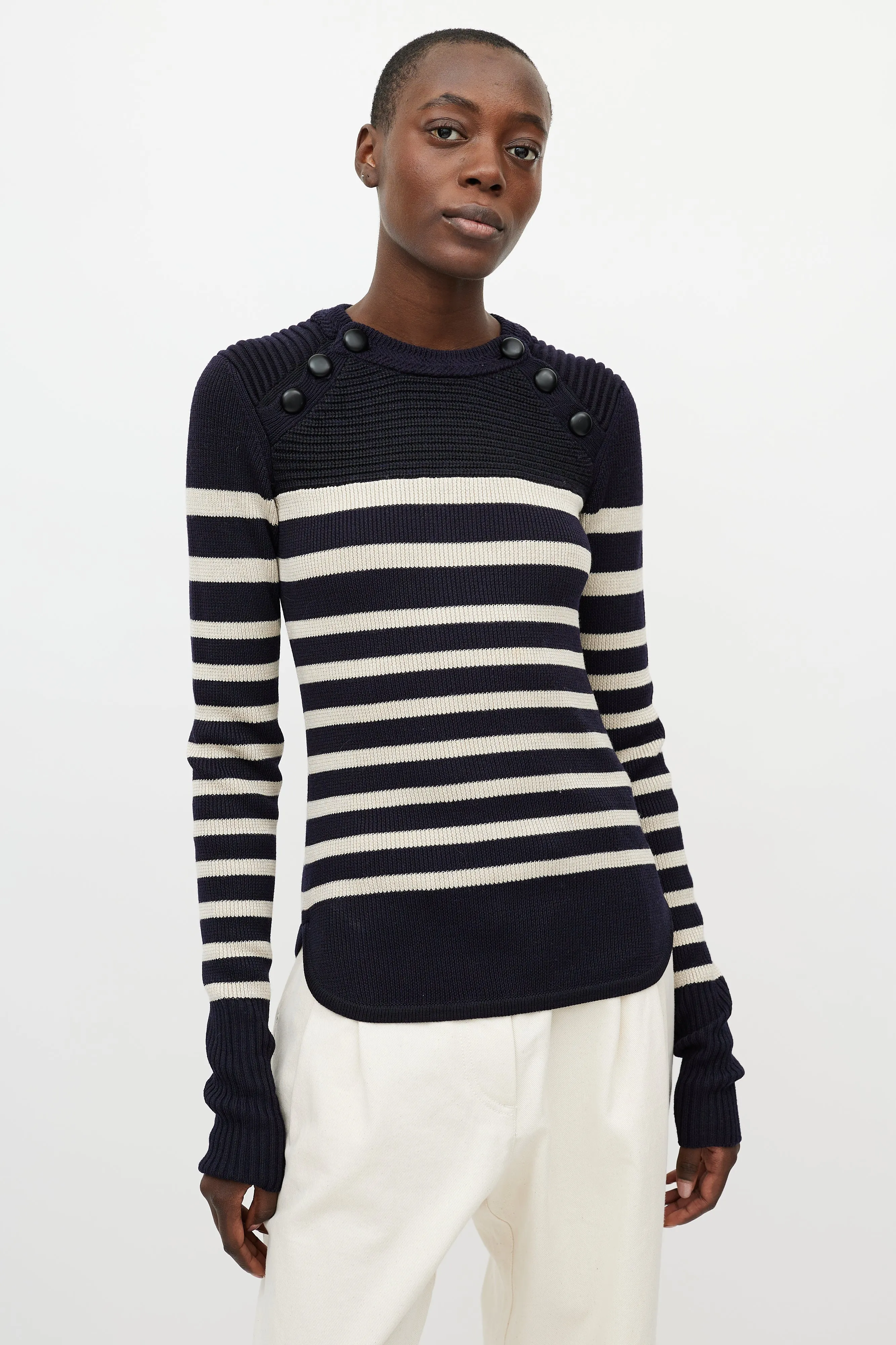 Blue & White Stripe Knit Top
