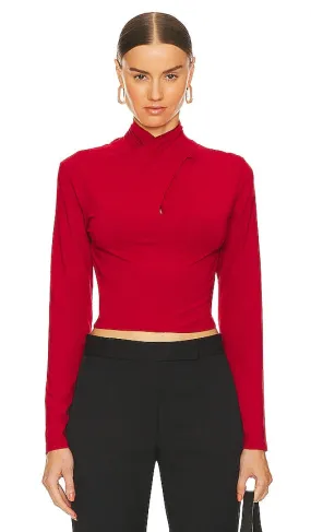 Bobi Long Sleeve Cropped Tee in Red