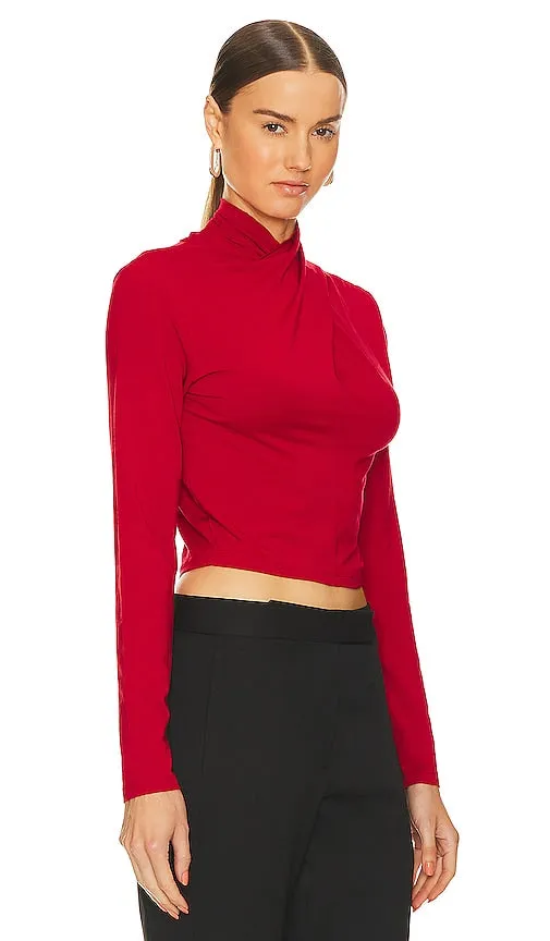 Bobi Long Sleeve Cropped Tee in Red