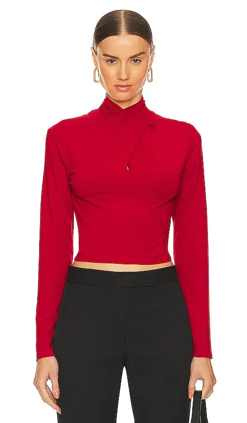 Bobi Long Sleeve Cropped Tee in Red