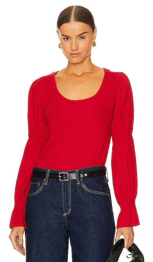 Bobi Puff Sleeve Long Sleeve in Red