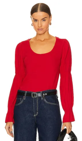 Bobi Puff Sleeve Long Sleeve in Red