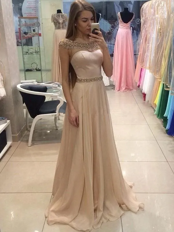 Bridelily A-Line Short Sleeves Bateau Sweep/Brush Train Crystal Tulle Dresses
