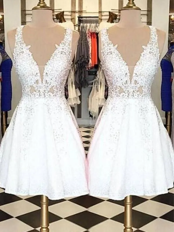 Bridelily A-Line Sleeveless Bateau Lace With Applique Short/Mini Dresses