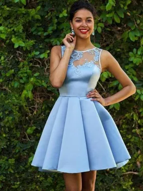 Bridelily A-Line Sleeveless Bateau Satin With Applique Short/Mini Dresses